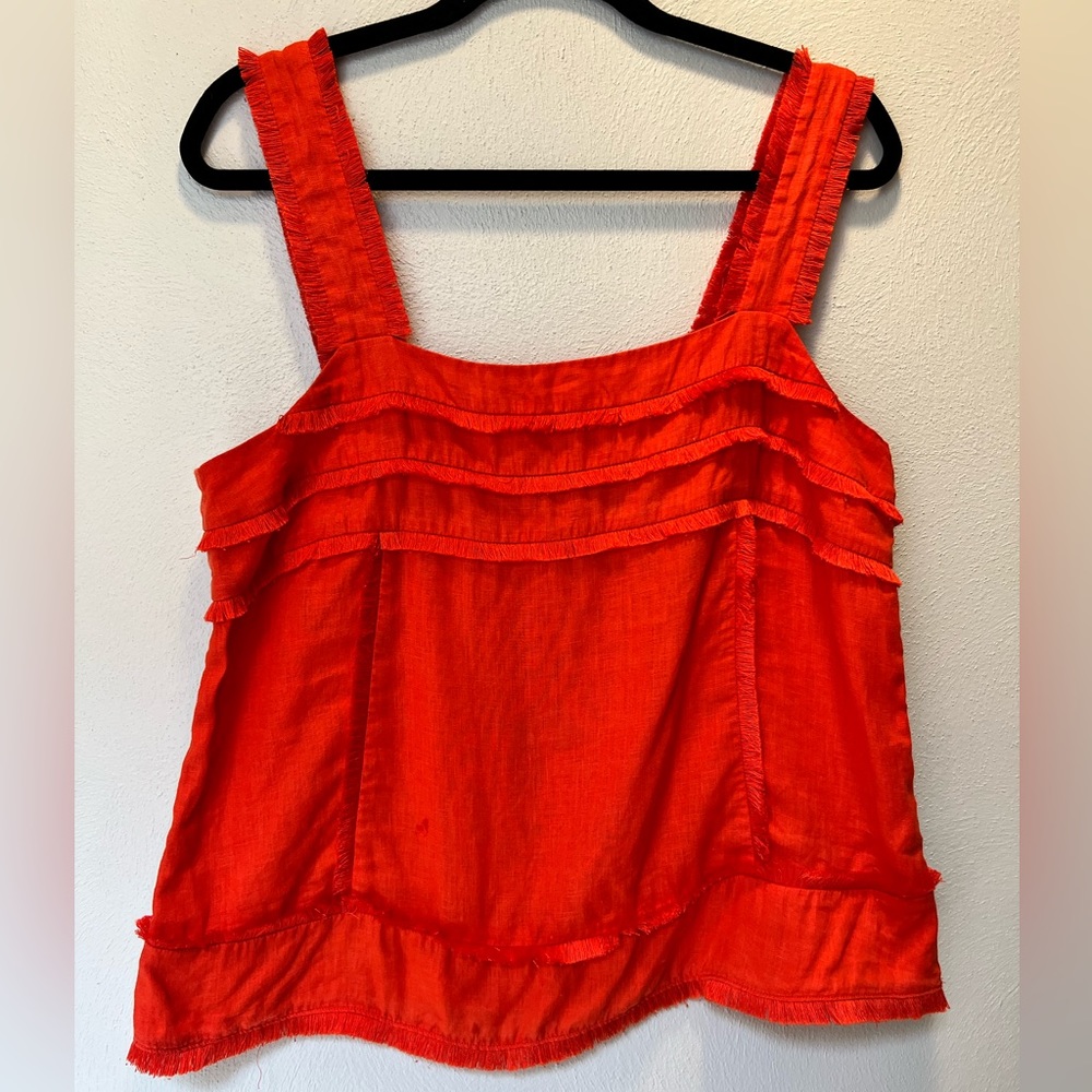 J. Crew Red Linen Fringe Tank Top Women 12